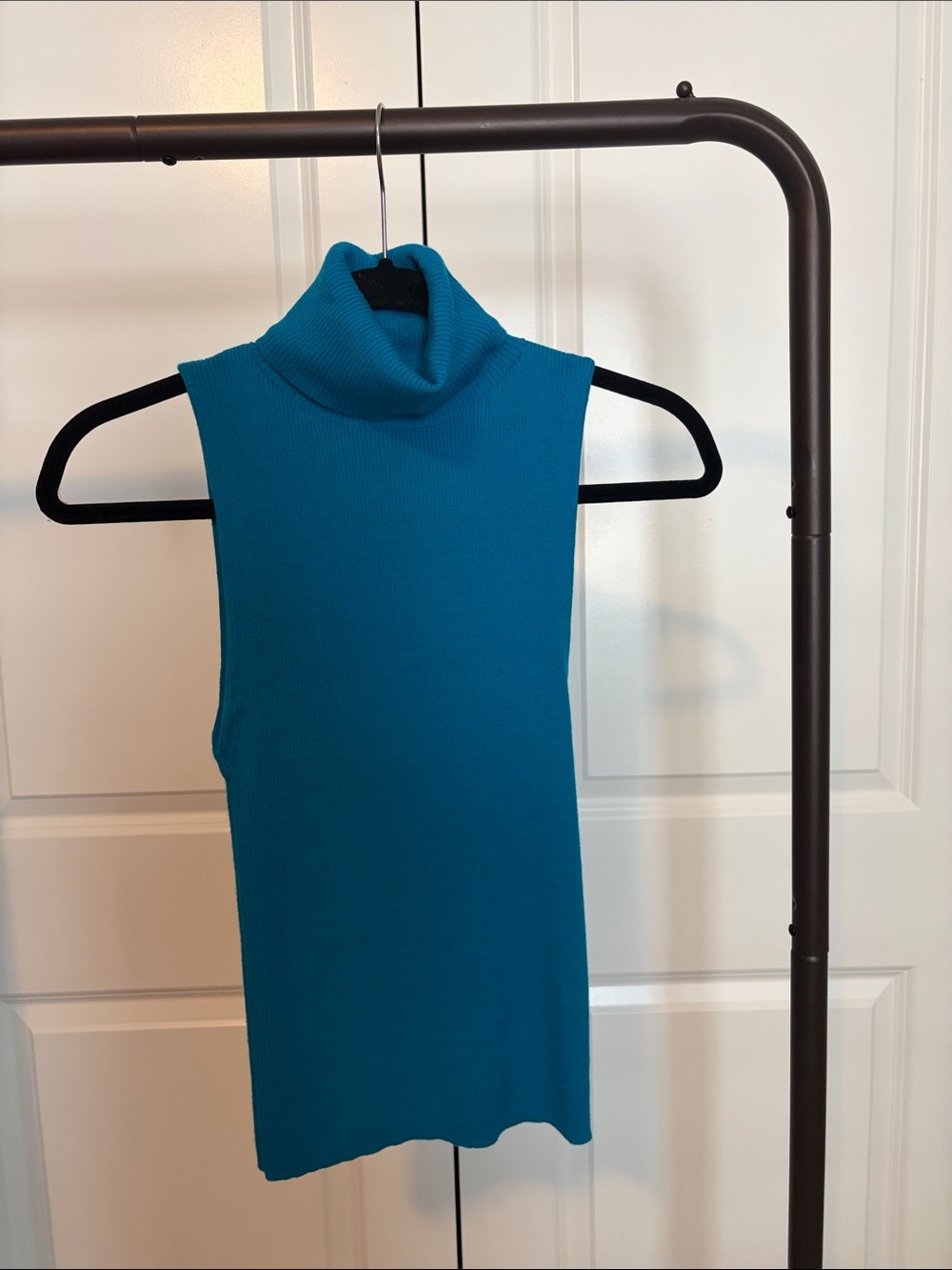 Alice + Olivia Sleeveless Ribbed Turtleneck - Teal Blue